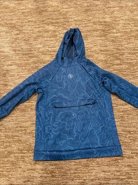Blue Hooded Kids Swim Rashguard with Topographic Print